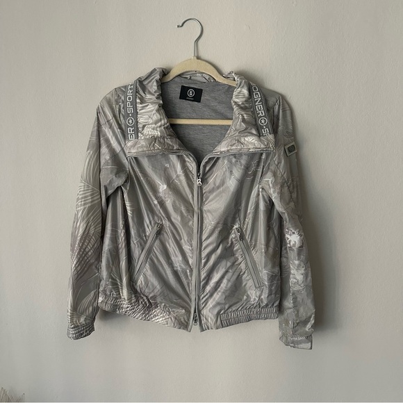 Bogner Jackets & Blazers - Bogner Sports Full Zip Windbreaker Jacket Flamingo Floral Print Silver Metallic